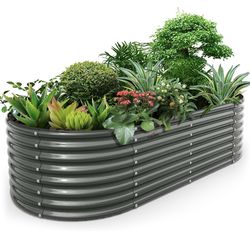 A ANLEOLIFE 8x4x2ft Galvanized Raised Garden Bed Kit, Oval Metal Deep Root Planters for Outdoor Plants Vegetables Flowers Herb, Large Bottomless, 478 