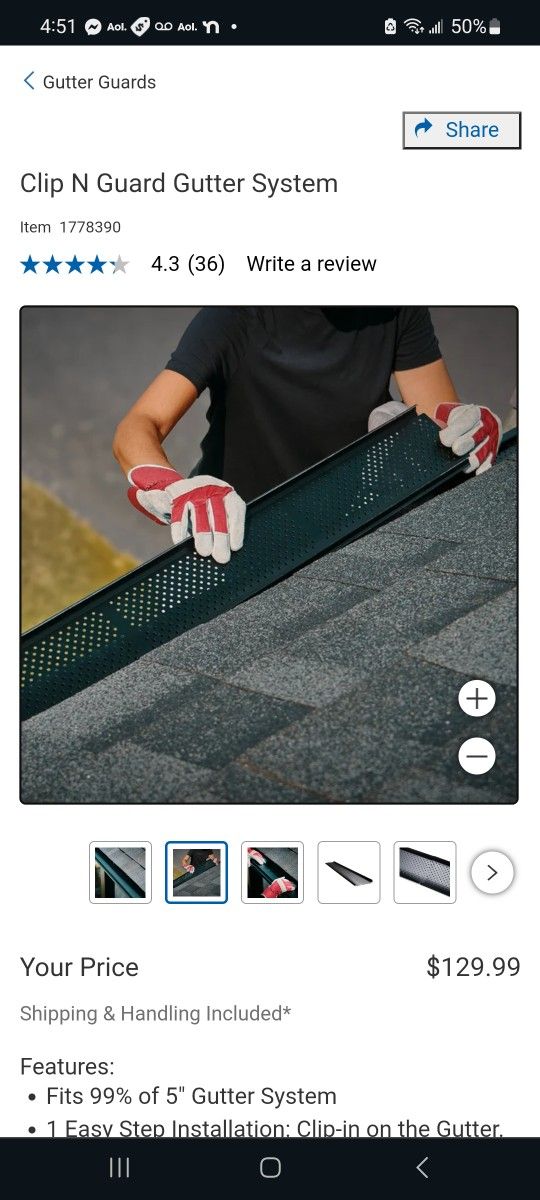 Clip N Guard Gutter System 5"wide × 120 ft long $100