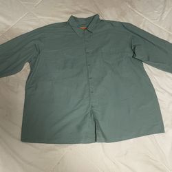 Red Kap Work Shirt Solid Green 2 Pocket Men's Industrial Uniform Long Sleeve 4XL