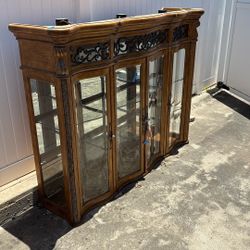 Wood Cabinet With Lights And Glass Shelving 