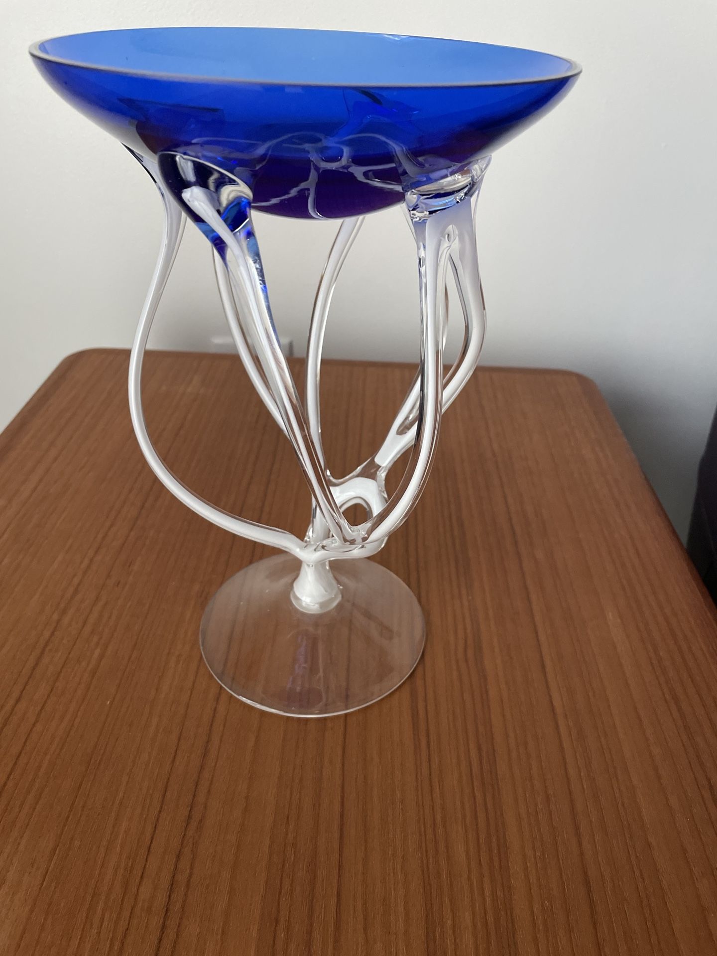 Jozefina Glass Krosno Poland 11" Cobalt Blue Handblown Jellyfish Bowl
