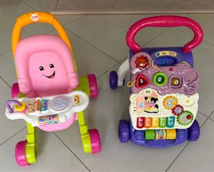 👶🏻✳️✳️ 2•Baby Walker Lot - VTech Learning Walker & Pink Doll Stroller