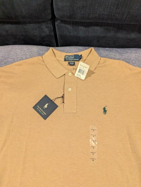 Polo Ralph Lauren Custom Fit Polo Shirt XL Spa Heather (Tan/Brown) Green Pony