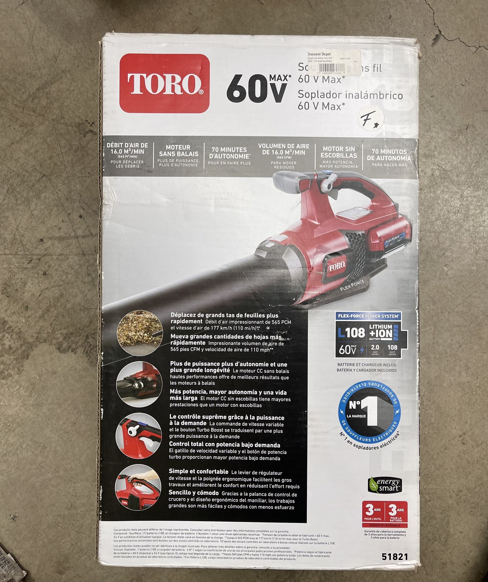 Toro 60V Max 110 MPH Brushless Leaf Blower With 2.0ah Battery (used Like New)