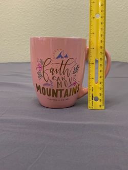 Eccolo Faith Can Move Mountains Pink Coffee Mug Matthew 17:20 Bible Verse