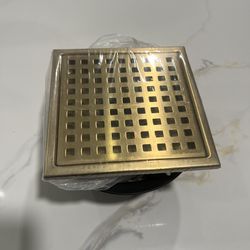 SaniteModar Shower Drain, 6 inch Shower Floor Square Drain with Flange, Removeable Grid Panel SUS 304 Stainless Steel Square Shower Drain, Brushed Gol