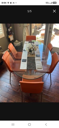 Glass Top Dining Table with 6 Chairs