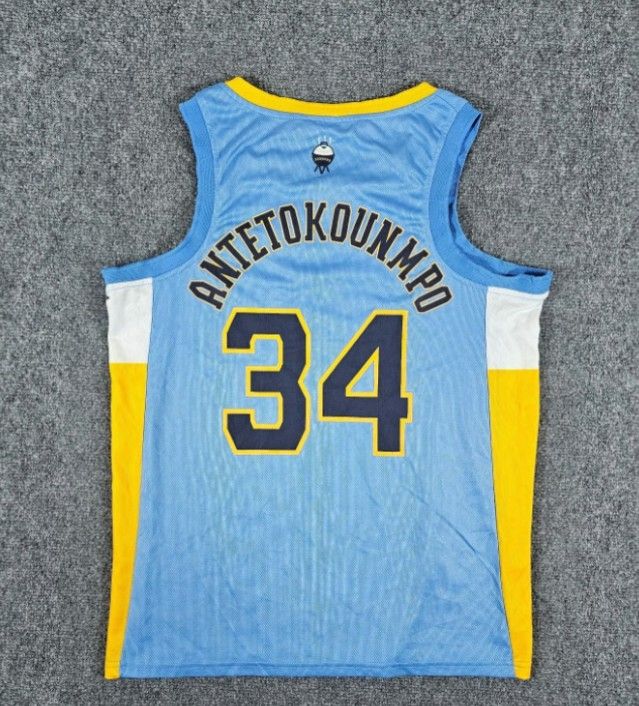 ESPN Milwaukee Brew Crew x Antetokounmpo Light Blue Jersey Adult Size Medium NBA