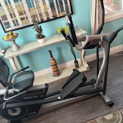 Recumbent bike, & elliptical feature brand pro form, hybrid trainer - $175