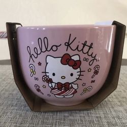 Hello Kitty Christmas Ceramic Ramen Bowl w/ Chopsticks