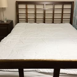 Queen Wooden Bed Frame + Mattress – Good Condition