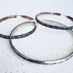 Sterling silver Greek key bracelet and matching earrings 