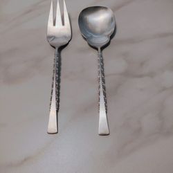 International Deep Silver Salad Serving Fork And Spoon Silver Plated