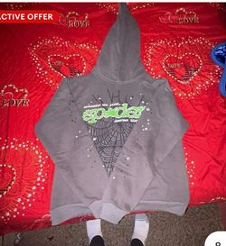 Sp5der Pullover Hoodie Gray Green Graphic