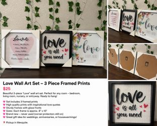 3-Piece “Love” Framed Wall Art Set – Brand New ❤️