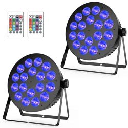 LED Par Stage Lights 2Pack - 180W 18LED RGBA Par Can DMX DJ Light Sound Activated Automatic Program by Remote Control Uplights for Events Productions 