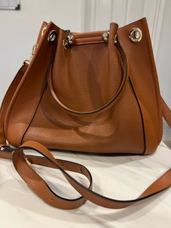 Cognac Tan Structured Satchel Handbag — Like New
