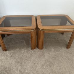Two Wood And Glass End Tables
