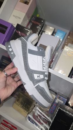 Louis Vuitton Trainer Sneaker White Grey Crystal