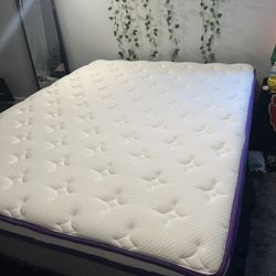 Queen Sized Comfort w Body Support Memory Foam Mattress & Metal Bed Frame