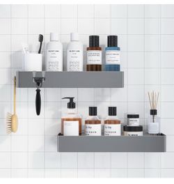 Shower Caddy - 2 Pack Adhesive Shower Organizer, Rustproof Metal Shelves, No-Drill Bathroom Organizers and Storage, Silver Grey,