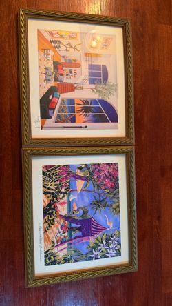 Set of 2 Framed Tropical Artwork Prints – Decorative Gold Frames