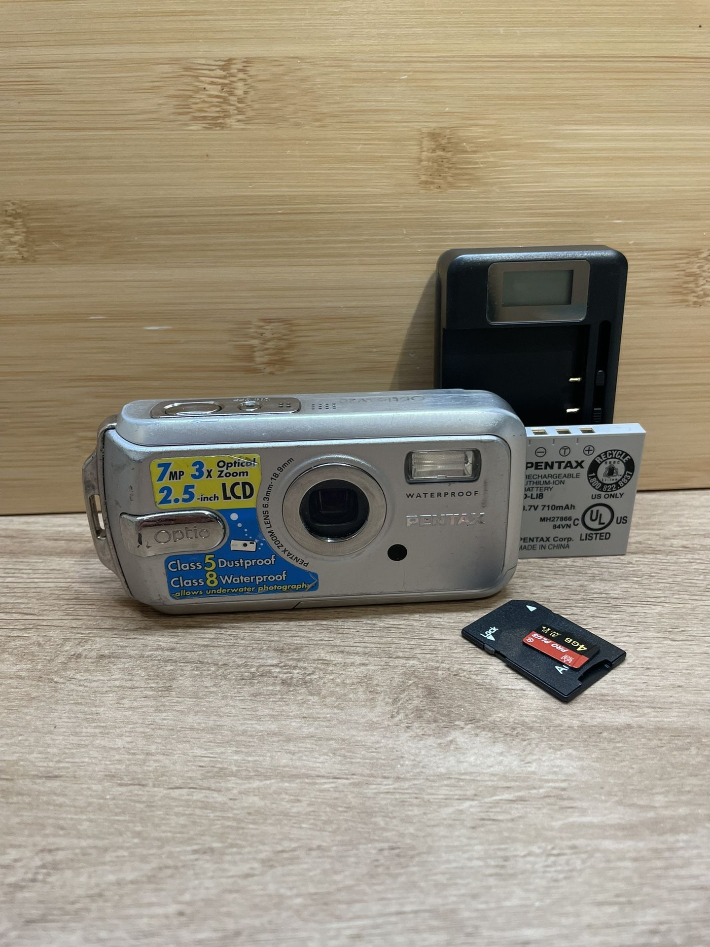 pentax optio w20 silver digital camera tested works