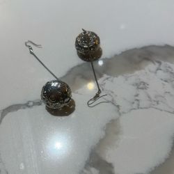 Silver Time Long Drop Filigree Ball Earrings 