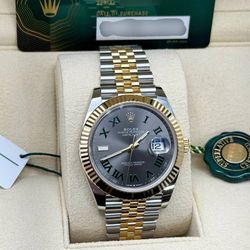 Like New 2021 Rolex Datejust 41 41mm Wimbledon 126333 Jubilee Bracelet 18k yellow gold stainless steel box papers green Roman full set