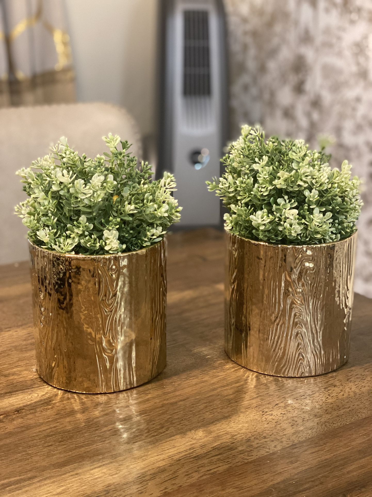 (2) Vases / Planters With Faux Florals