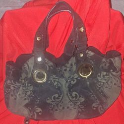 Vintage Gustto Black Budelli Printed Leather Suede Hobo B
