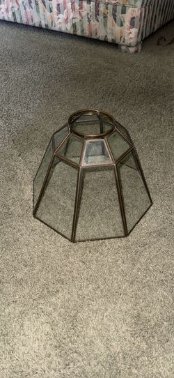 Vintage Beveled Glass Lamp Shade with Brass Rim
