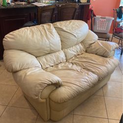 Genuine leather cream color loveseat couch sofa