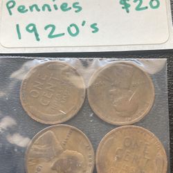 4 Antique 1920s Wheat Cents US Coins Pennies Penny