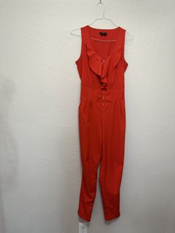 Red Sleeveless Jumpsuit with High Neckline