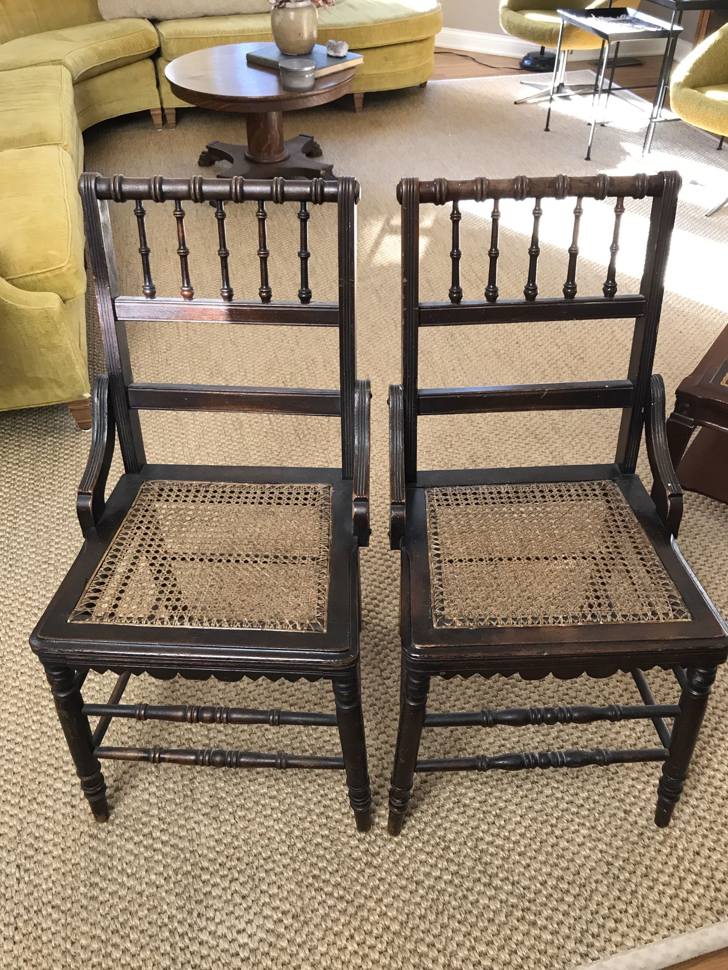 Antique Pair Side bottom Cane Side Chair Chairs old