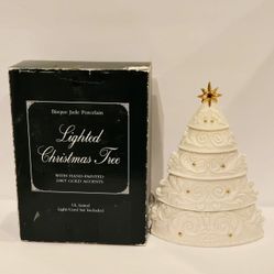 Vintage Bisque Light Up Christmas Tree Hand Painted 24KT Accents Madison Avenue 