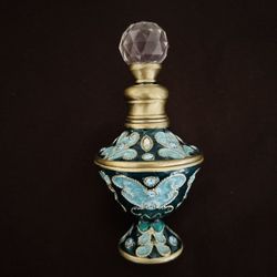 Austrian Crystal TWO’S COMPANY ENAMEL and Rhinestones BRASS PERFUME BOTTLE Stopper