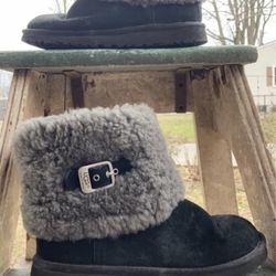 KIDS UGG AUSTRALIA BOOT ELLEE BLACK GRAY W FUR K ORIGINAL SIZE 4