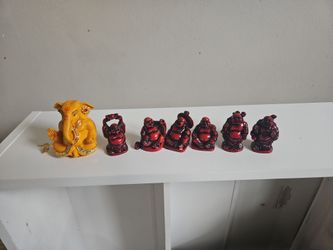 Set of 6 Mini Laughing Buddha and Gold Art India Mango