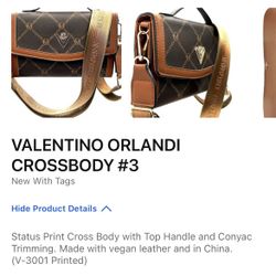 VALENTINO ORLANDI Handheld/crossbody w/V Logo and Conyac Trim Vegan Leather Purse 