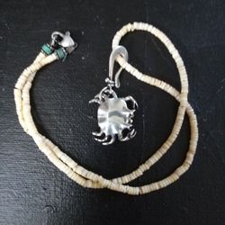 Vintage Pooka Shell Turquoise Sterling Necklace