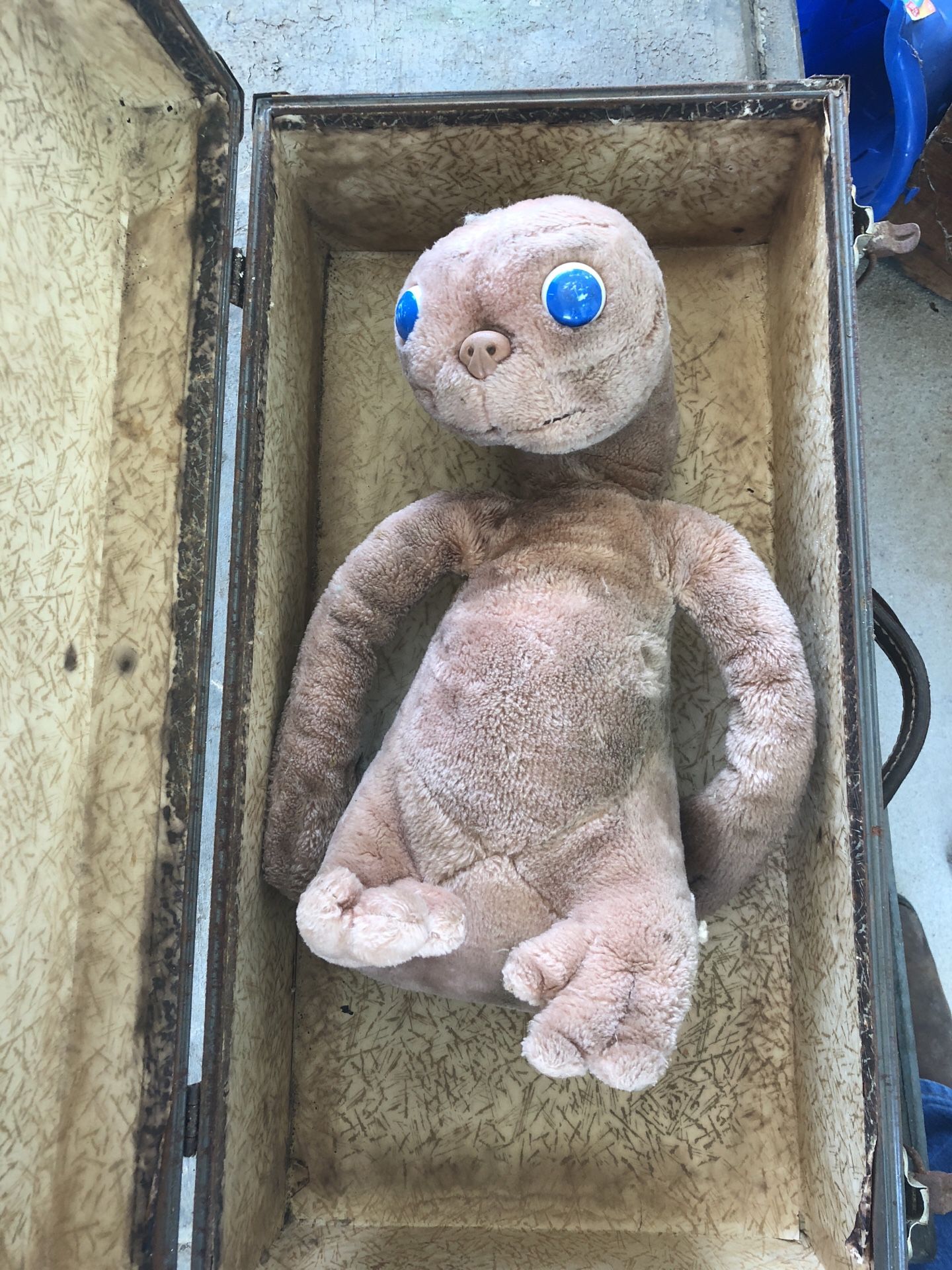 Vintage ET stuffed animal with old suitcase