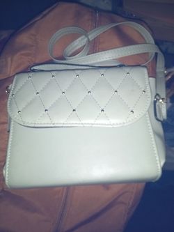 White Quilted Crossbody Bag with Studs