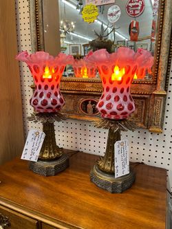 Fenton Cranberry Coin Dot Table Lamp - $195 Each