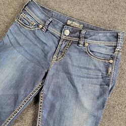 Silver Jeans Co. Suki Surplus Capri Jeans Womens 28x26 Blue Denim Y2K Distressed