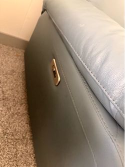 2 Blue Leather Reclining Chairs