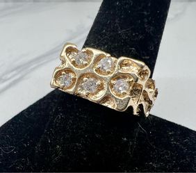 💎 14KT Yellow Gold & Diamond Mens Nugget Dress Ring