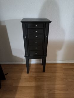 Black Standing Jewelry Armoire with Drawers