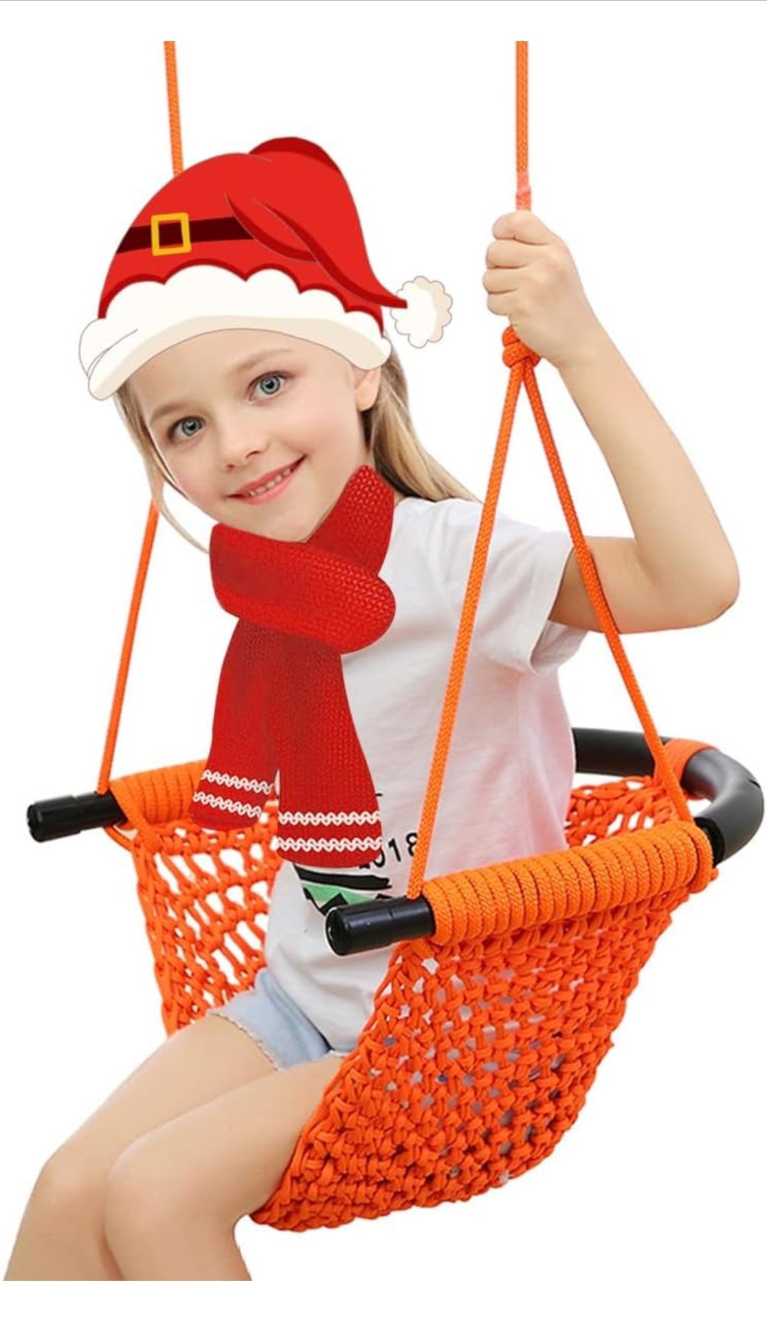 Hand-Knitting Toddler Swing, Swing Seat for Kids with Adjustable Ropes, Little tikes Swing Set, for Outdoor Indoor, Playground, Backyard (Orange)